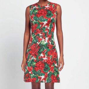 Dolce & Gabbana Short Brocade Shift Dress Red Floral Geranium Majolica XS 0 36